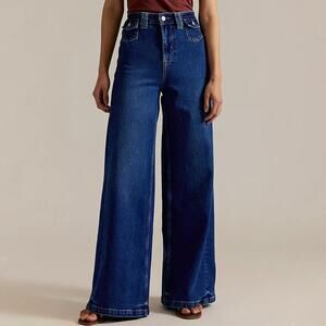 NEW Free People We The Free Blue Night Kellee High Rise Palazzo Wide Leg Jeans